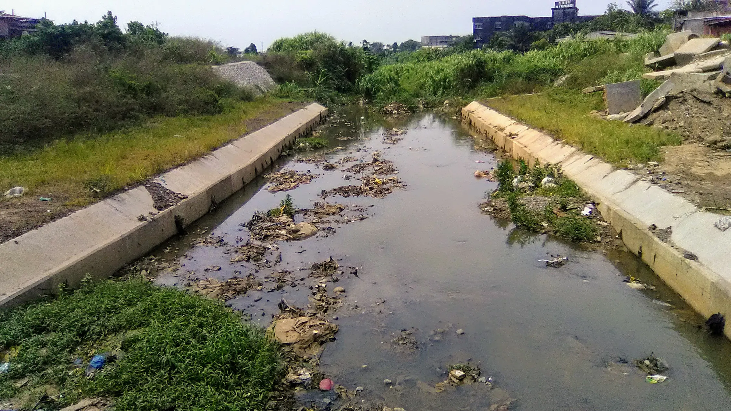 Concrete stormwater drain built by the city of Douala